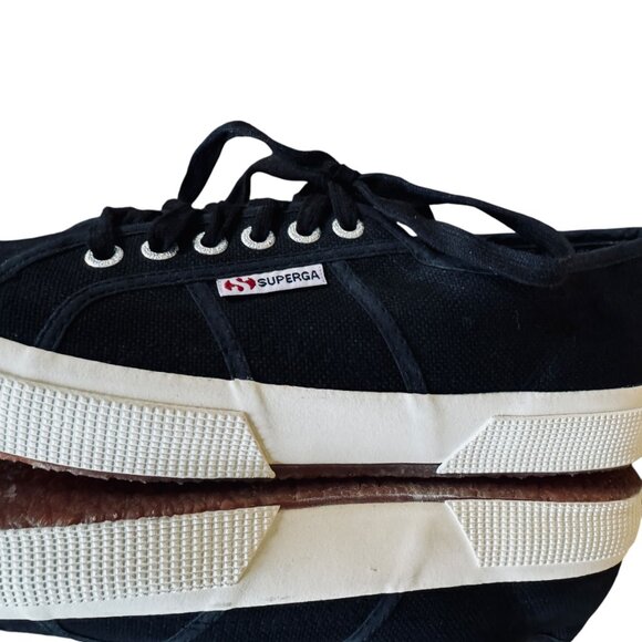 Superga Size 9 1/2  Sneakers Classic Black Unisex Cotton Canvas Lace Up Iconic - Picture 12 of 15